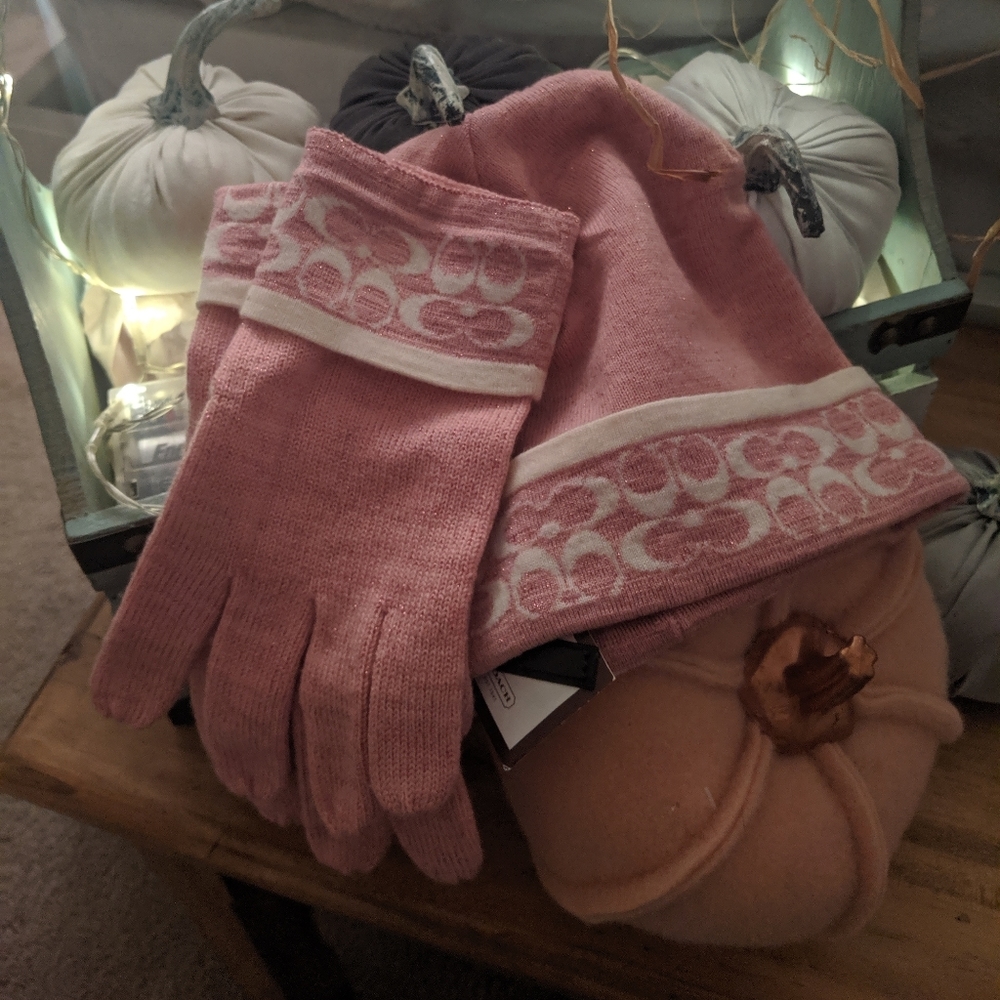 Coach beanie and mitten set